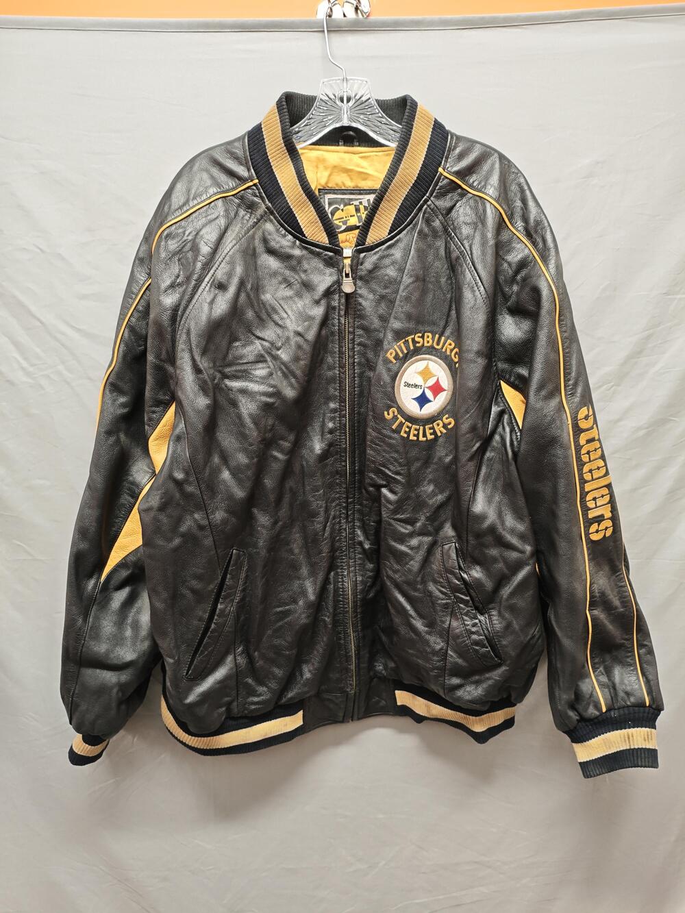 Pittsburgh Steelers Jacket Mens XXL Black Gold NFL Football Leather Bomber